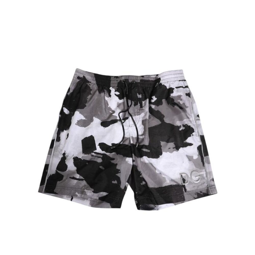 Dolce & Gabbana Camo Print Swim Trunks Men Black and White Swimwear